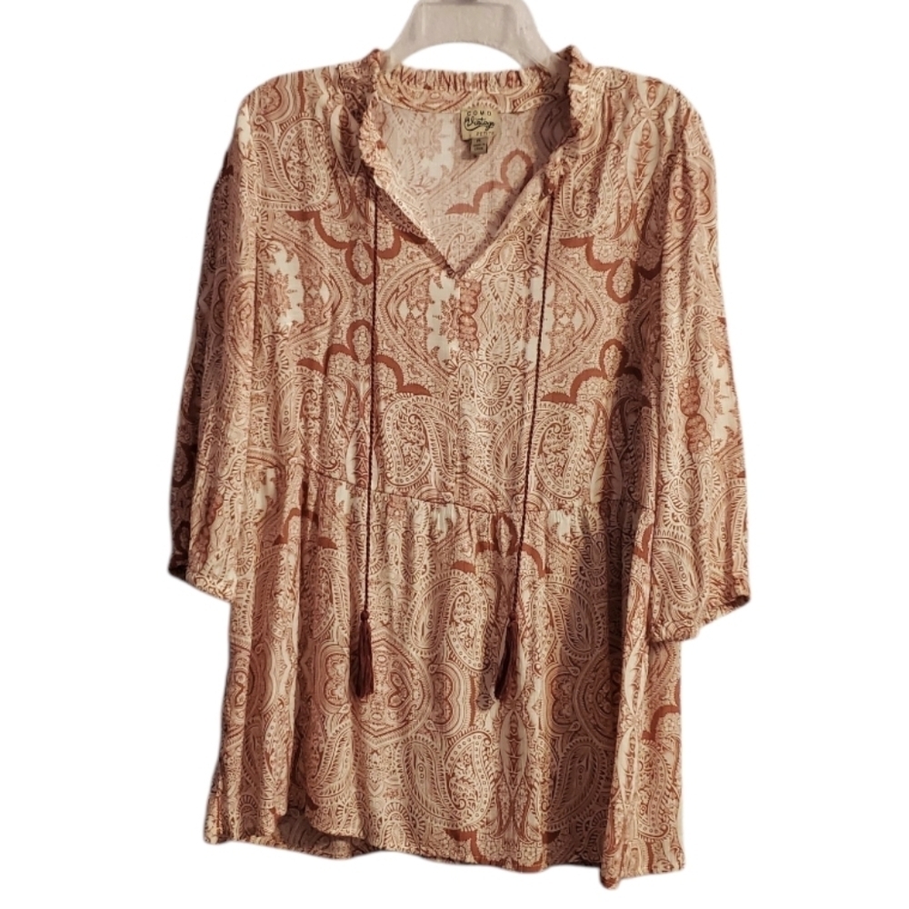 Como Vintage Women's Paisley Boho Top Petite L - Picture 3 of 6